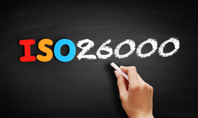 ISO 26000 standard text on blackboard, concept background