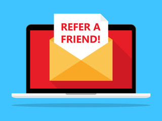 Fototapeta premium Refer a Friend Email on Laptop Vector Illustration