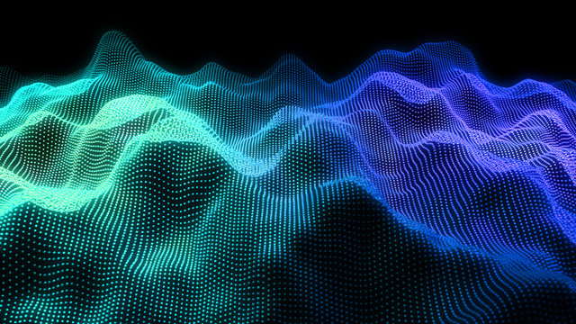 Music abstract background. Equalizer for music, showing sound waves with musical waves, background equalizer. 3d rendering. © samserius