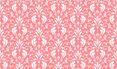 Schilderijen op glas Wallpaper in the style of Baroque. Seamless vector background. White and pink floral ornament. Graphic pattern for fabric, wallpaper, packaging. Ornate Damask flower ornament © ELENA