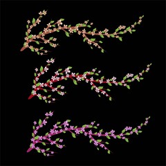 Fototapeta na wymiar Set of Sakura branches with flowers, cherry blossom, vector illustration.