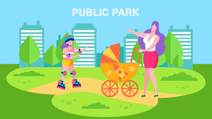 Public Park Advertisement Banner in Cartoon Style