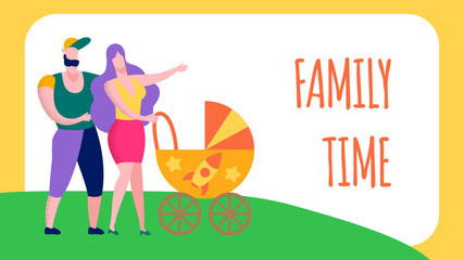 Family Time Text Flat Cartoon Motivation Banner