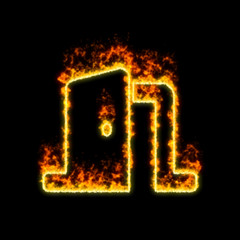 The symbol door open burns in red fire