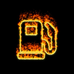 The symbol gas pump burns in red fire