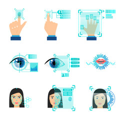 Set of different biometria object and part of human body