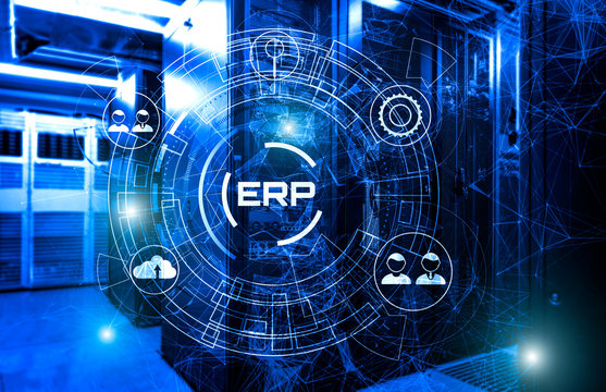 Enterprise Resource Planning ERP system management 3d render plexus blue tone