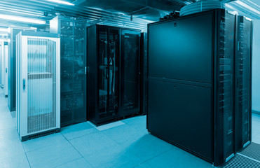 Data center with servers racks with imposing tone