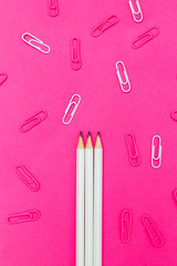 Stationery on plastic pik background. Vertical