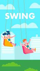 Children on Swing Outdoors Recreation Text Banner