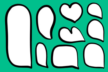 Set of different form speech bubbles heart hand drawn illustration on turquoise font