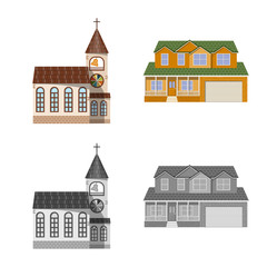 Isolated object of building and front icon. Collection of building and roof vector icon for stock.
