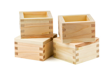 Stack of Wooden cube container box isolated on white background.