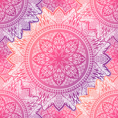Art seamless pattern mandala. Ethnic abstract print. Colorful repeating background texture. Culture bohemian ornament.