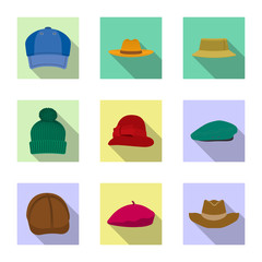 Isolated object of headgear and cap icon. Set of headgear and accessory stock symbol for web.