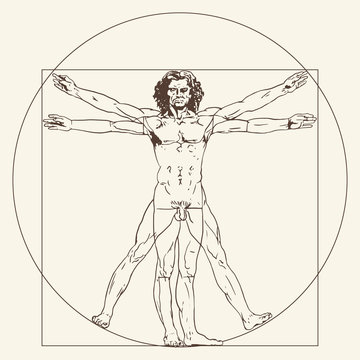 The Vitruvian Man. Le proporzioni del corpo umano secondo Vitruvio. The proportions of the human body according to Vitruvius.