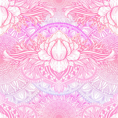 Art seamless pattern lotus flower mandala. Ethnic abstract print. Colorful repeating background texture. Culture bohemian ornament.