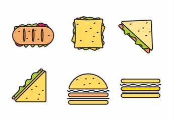 Set of sandwich and burger vector illustration. Sandwich icons with outline style 