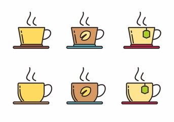 Set of coffee and tea vector illustration. Coffee and tea icon with outline desing