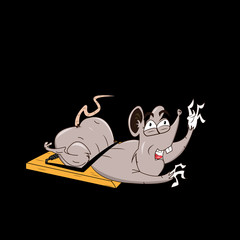  The character of a frightened mouse tries to get rid of a mouse trap. Vector illustration of flat cartoon