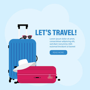 Luggage and accessories travel around the world concept summer banner