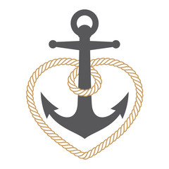 Vector marine anchor with rope heart. Isolated on white background. © Jan