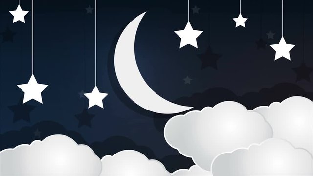 paper crescent cloud and stars in the sky