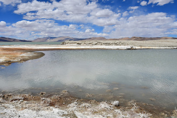 Strongly saline lake Ruldan (Nak) in Tibet, China