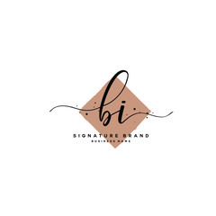 B I BI Initial letter handwriting and  signature logo.