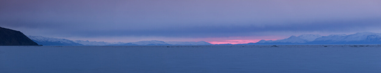 Lake Baikal at dawn in early spring