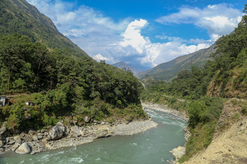 Fototapeta na wymiar Top view of a riverscape in the Himalayas
