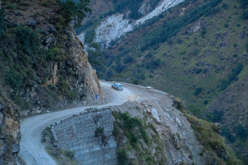 Top view of a curve on the road through the himalayas