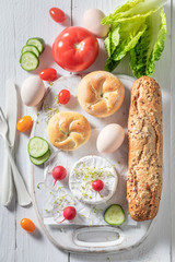 Healthy preparation for sandwich with cheese, tomato and radish
