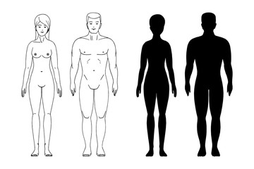 Fototapeta na wymiar Male and female body shape. Silhouettes of adult on white background