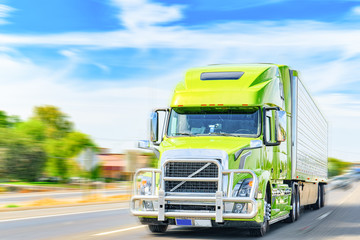 American Truck Cab on the highway. © BRIAN_KINNEY