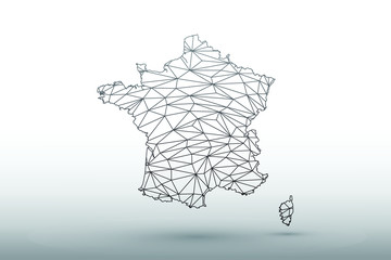 France map vector of black color geometric connected lines using triangles on light background illustration meaning strong network