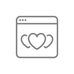 Hearts in browser, favorite website, positive feedback line icon.
