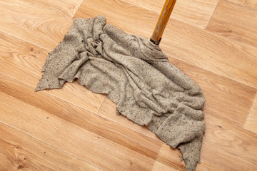 Cleaning a house with a rag on a mop