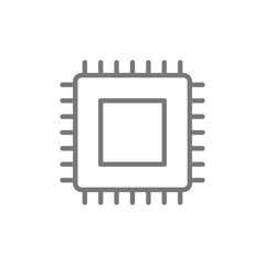 CPU microprocessor, computer chip line icon.
