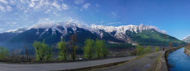 Beautiful panorama mountain of Sonamarg, Jammu and Kashmir state, India.  historical significance and was a gateway on ancient Silk Road along with Gilgit connecting Kashmir with Tibet
