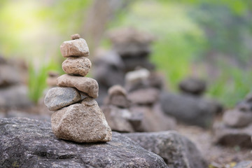 Closeup of balancing rock stack pyramid for mediation and harmony concept. Zen-like image.
