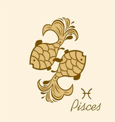 Pair of golden pisces for oriental horoscope