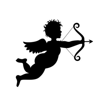 recommend clip art: Cupid silhouette on white background, vector illustration