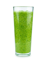 Glass of homemade spinach and broccoli smoothie