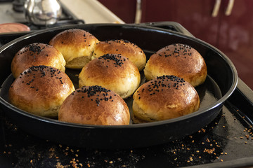homemade pastries, spinach pie, sesame buns and bagels, Turkish style dough food,