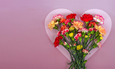 Heart shaped carnation flowers frame