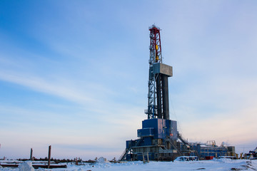 Oil drilling rig in Siberia. Winter. Landscape
