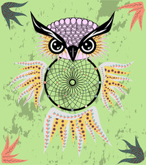 dream catcher with owl. boho style. totem animal