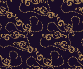 Seamless pattern of Baroque elements and chains