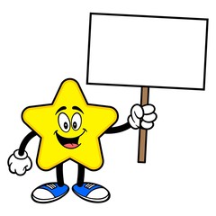 Star Mascot with a Sign - A cartoon illustration of a cute Star mascot.